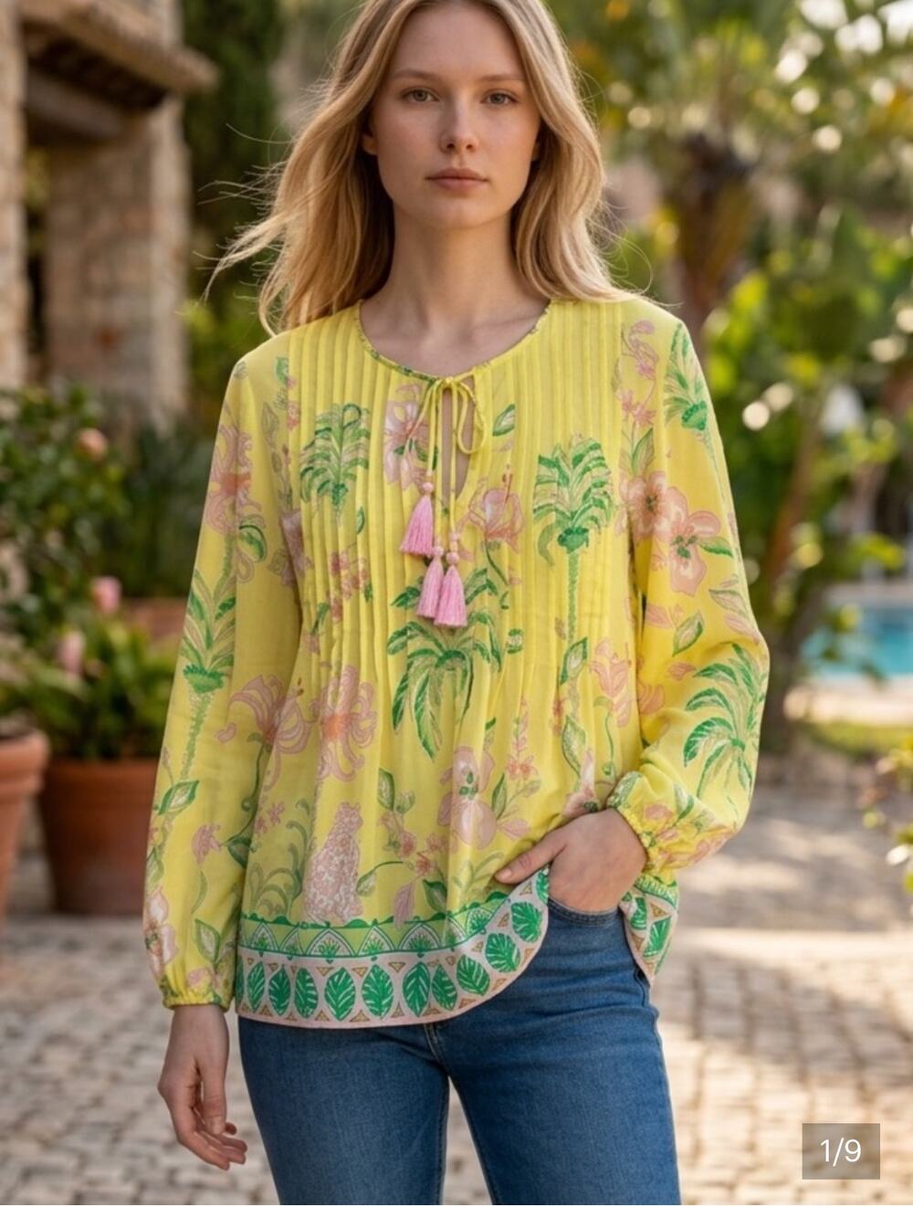Lilly Pulitzer Marilina Top XL finch yellow tropical oasis engineered tunic Boho